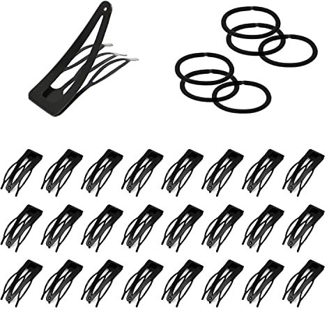 24 Stück Metall Snap Haarspange, 6 Stück schwarzen Haargummi, Doppelgriff Haarclips, Haarschmuck für Damen, Flecht- und Styling-Tools, Geeignet für Friseursalons, Gebrochenes Haar anordnen.