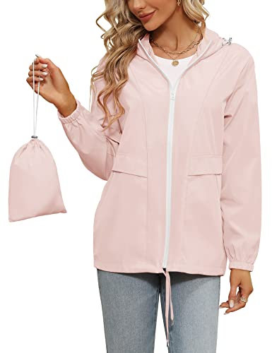 Tisfeer Vêtement de pluie étanche, léger et coupe-vent à capuche pour femme, rose, XXL