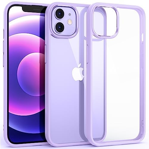 Supdeal Shockproof Clear Case for iPhone 12/12 Pro, [Not Yellowing] [10FT Military Drop Protection] Hard Clear Back Four Corner Airbags Drop Protection Phone Cover, 6.1 inch, Purple