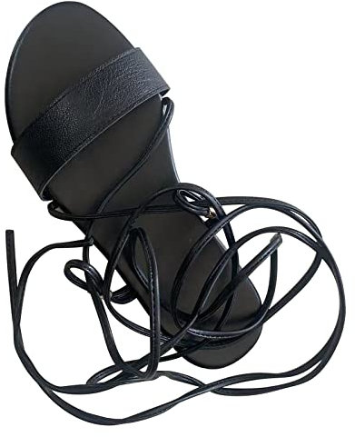 Woaikeyu Sandales Femmes Bout Ouvert Plates mode été bride cheville Lacets sandales plates Chaussons Femme Comfortable Casual (Black, 39)