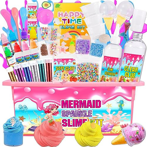 Purpledi DIY Slime Kit Set,Fai da Te Slime Making Kit per Bambini Art Craft, Slime Kit di Sirena per Bambina, Kit per Fare lo Slime Magico, Ragazze Giocattoli Regali per Bambini Dai 5+