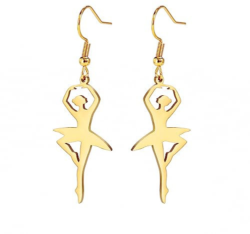 Amaxer Ballerina Ohrringe für Frauen Gymnastik Ballett Ballerina Tanz Tänzerin Schmuck Baumeln Tropfen Ohrringe für Turner Frauen (Gold)