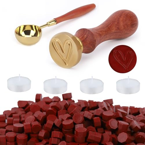 Siegelwachs-Set, 300 Stück Siegelwachs für Umschläge/Einladungen/Karten/Geschenke/Vintage-Wachsstempel (Vintage-Rot, Liebe)