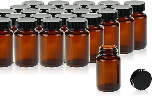 ALWSCI Lot de 24 Bouteilles en Verre Ambré de 250 mL Bocaux de Rangement en Verre Marron avec Bouchon à Vis en Polyéthylène Noir Septa en PE 64x119mm