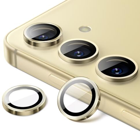 JETech Camera Lens Protector for Samsung Galaxy S24+ / S24 Plus, 9H Tempered Glass Metal Individual Ring Cover, Easy Installation Tray, HD Clear, 1 Set (Amber Yellow)