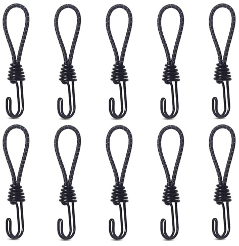 Bungee-Seile mit Haken, elastisch, strapazierfähig, Metallhaken, Bungee-Elastikschnur zur Sicherung von Campingplanen, Gepäck, Zelten, Fahrrädern, Gartenaufräumen, 10 Stück