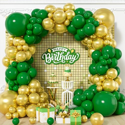 Grün Gold Luftballons, 120 Pcs Grün und Metallic Gold Ballon Bogen Girlande Kit mit Verschiedenen Größen 18/12/10/5 Zoll für Geburtstag Weihnachten Hochzeit Jubiläum Dschungel Safari Thema Party Deko