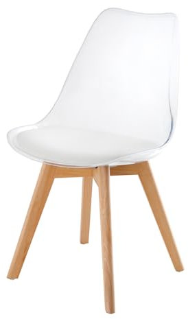 Riess Ambiente Design Stuhl Scandinavia MEISTERSTÜCK transparent weiß Kunststoff Buchenholz Natur Küchenstuhl Esszimmerstuhl