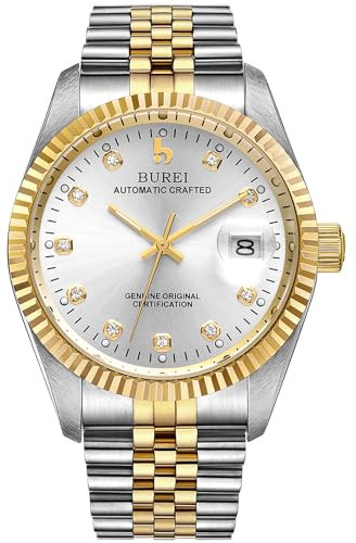 BUREI Herren Automatikuhr Luxus Business Wasserdicht Edelstahl Uhren für Männer, Self-Winding