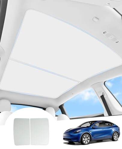 GAFAT 2021-2024 Tesla Model Y Protector Solar de Techo de Cristal, Tesla Model Y 2023 Parasol Sin Flacidez, Aislamiento y Reflexión Integrados Parasol Interior, Protección UV, Mantener Fresco