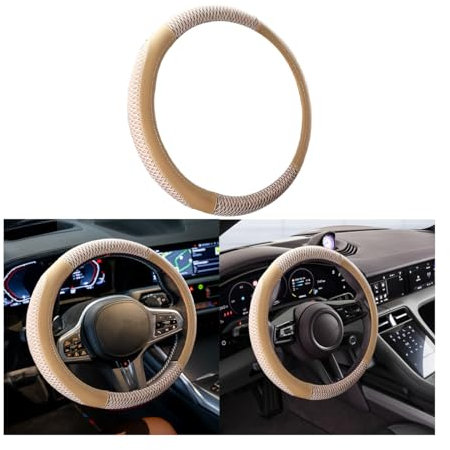 JNNJ Lenkradbezug Auto, Mikrofaser-Leder-Lenkradabdeckung, Sport Anti Rutsch Universal Lenkradbezug Breathable, EIS Seide Leder Spleißen Auto Lenkrad Abdeckung, Innenraumzubehör Für Auto(Beige)