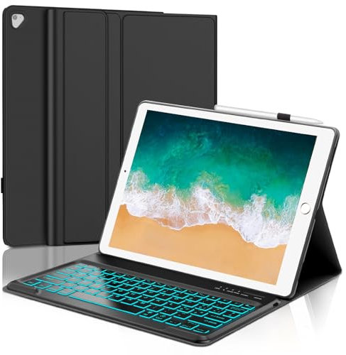 WAVATA Tastiera per iPad Pro 12.9 2a/1a Generazione 2017/2015 con Retroilluminata, Custodia con Tastiera per iPad Pro 12.9 Pollici Bluetooth Magnetica Staccabile Italiano QWERTY Layout, Nero