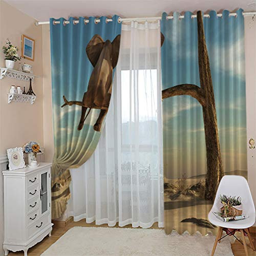 FYRHLH Fenster Vorhang Schlaufen-Vorhang Baum & Elefant Dekorative Gardine Schlaufenschal Fenster-Schal Größe:B336 x H229cm