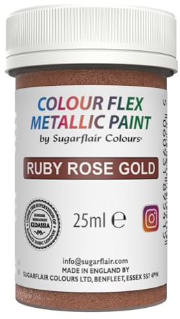 Sugarflair Edible Metallic Paint Ruby Rose Gold - Colorante Alimentare per Pasta di Zucchero, Marzapane, Cioccolato Duro, Glassa Reale o Crema di Burro, Decorazioni per Torte - 25ml
