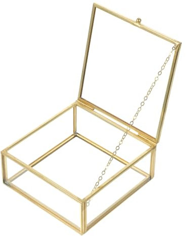 TINEASUR Coffret à Bijoux en Verre Couvercle Or, Organisateur Rétro en Alliage et Verre, Capacité Suffisante pour Bijoux, pour Chambre ou Boutique