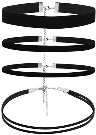 Black Choker Necklace for Women, 4 Pcs Adjustable Gothic Classic Collar Chokers, Velvet Necklaces Suitable for Girls and Women of All Ages