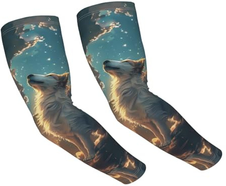 Novastar Cooling Arm Sleeves for Men Women Uv Protection - Starry Sky Cloud Wolf Tattoo Sleeves to Cover Arms for Women Men