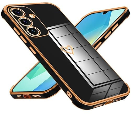 Keteen Handyhülle für Samsung Galaxy A16 5G Hülle Cute Herz Muster Mädchen Galvanisierte Kameraschutz Weich TPU Silikon Schutzhülle Ultra Dünn Stoßfeste Hülle für Samsung A16 5G, Schwarz