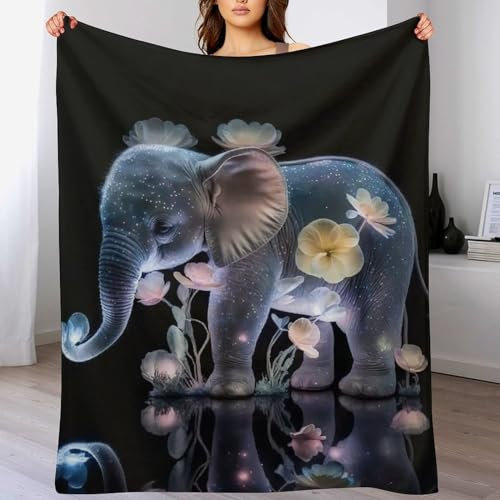 AAPZY Elefant Fleece Decke, Flauschige Kuscheldecken, Superweiche Leichte Flannel Wohndecke Mit Druck Für Couch Bett/Sofa （130×150cm）