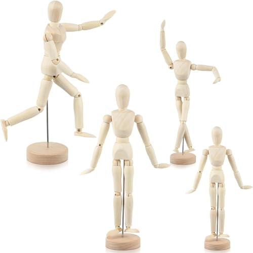 Muuoeou Lot de 4 figurines de mannequins de vitrine mobiles - Modèle humain - Figurine de dessin pour croquis, peinture, décoration de Noël pour bureau