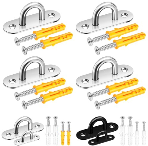 Tanstic 4 Stück M5 1,8 Zoll Edelstahl Pad Eye Plate, Staple Ring Hook Marine Hardware Staple Hook Loop Heavy Duty Decke Haken mit Schrauben Anchors für Swing Suspensions (Silber)