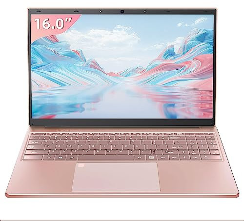 Fsjun 16 inch Rosegold Laptop, 16GB DDR4 RAM, 512GB SSD, Celeron N5105 CPU, FHD 1920x1200 IPS Display, Win11 pro, Office 2019, Fingerprint Unlock, Backlit Keyboard, USB 3.0, HDMI, Dual-band WiFi