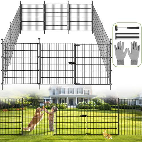 Gartenzaunpaneele mit Tor, 4,4 m (L) x 101,6 cm (H), Gartenzaun für den Hof inklusive Handschuhen, Hammer und Kabelbändern, rostfreier Metalldraht, temporär, kein Graben, Hundezaun für den