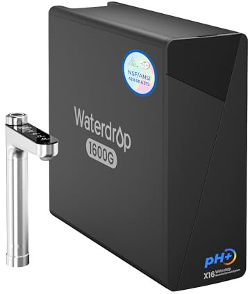 Waterdrop X16 Minerale Alcalino pH+ Osmosi Inversa Sistema, Certificato NSF/ANSI 42&58&372, 1600 GPD, Filtrazione a 11 Stadi, Sottolavello, 3:1 Puro per lo Scarico, Senza BPA