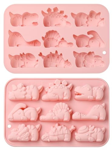 UR URLIFEHALL Lot de 2 moules en silicone en forme de dinosaure pour fondant, bonbons, gelée, glaçons, savon, muffins, décoration de gâteau