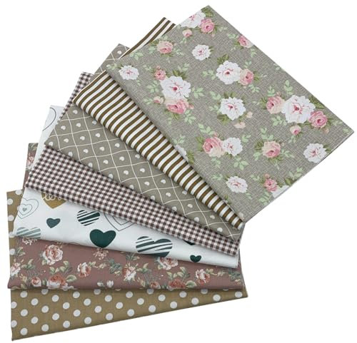 EDGEAM Baumwollstoff Meterware Stoffpaket Patchwork Stoff Baumwolle Stoffe zum Nähen 7 Stück 50 x 45 cm für Nähstoffe DIY Handwerk Scrapbooking (Braun, 50 x 45 cm)