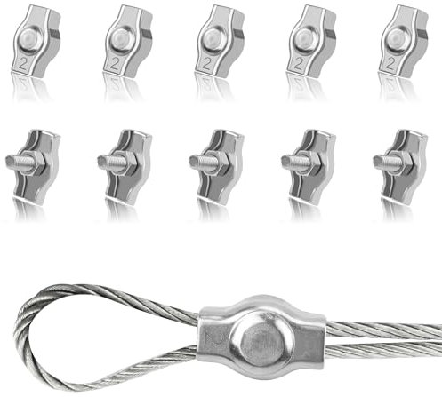 Tunejoy Abrazadera de Cuerda de Alambre M2 Abrazadera de Cable de Acero Inoxidable 304 para la Fijación del Tendedero Suspensión de la Vela Solar 10 Piezas