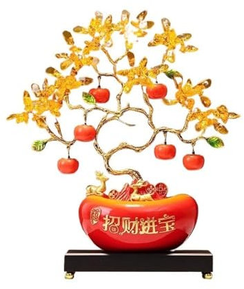 DTACBNEUZ Crystal Bonsai Crystal Fortune Tree with Base Ornament, with Gold Ingot Home Decoration Crafts Feng Shui Crystal Tree(Orange)