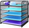 5 Tier Desk Organiser with Handle, Pull-out Mesh File Organizer for Desk Letter Tray Organizer Mesh Desk Organiser Tray Paper Storage Rack for A4 File Office Supplie, Black