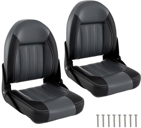 COSTWAY Hochlehner Bootssitz, 2er Set, klappbarer Bootsstuhl mit 7 cm dicker Schaumstoffpolsterung, gepolsterter Steuerstuhl für Boote, Schwarz