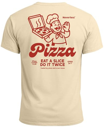 Neverless® Herren T-Shirt Backprint Pizza Print Spruch Lustig Grafikshirt Männer Sommer Fashion