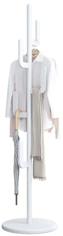 Porte-manteau mural en bois avec crochets verticaux pour entrée, bureau, couloir, chambre à coucher – Porte-manteau élégant sur pied (blanc)