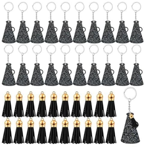 PAGJHRFJG Acrylic Cheer Keychains with Tassel Cheerleading Team Gift Grad 40 Pcs (Glitter Black)
