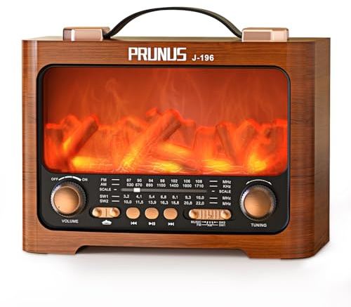 PRUNUS J-196 Retro Radio Bluetooth Speaker, AM/FM/SW Transistor Radio | 1800mAh Rechargeable Battery,Vintage Portable Radio, Flame LED,Supports USB/TF/AUX,for Home,Perfect as a Gift