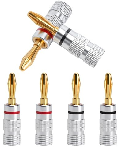 6 Stück 24K Vergoldeter Bananenstecker 4mm, Lautsprecherkabel Bananenstecker Lautsprecher Kompatibel Kabeln 0.75 mm bis 4 mm, Lautsprecherstecker für Heimkino Systeme, Banana Plug für AV-Receiver