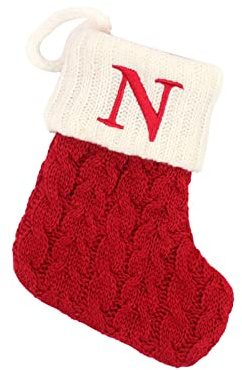 Nikolausstrumpf Personalisiert mit Buchstaben Weihnachtsstrümpfe Bestickter Christmas Stockings aus Strick hängende Familie Weihnachtsstrümpfe Kamin hängende Ornamente Weihnachtsbaum Deko
