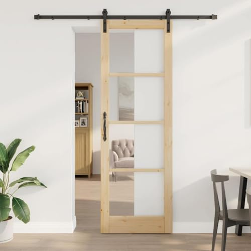 QJBSAVVA Schiebetür Kiefer 232x78 cm mit Glas, platzsparend für Zimmer, Wohn-, Schlaf-, Esszimmer