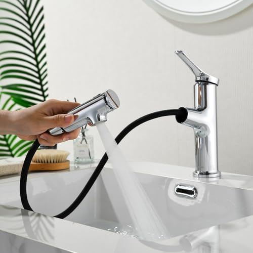 Rubinetto Bagno Lavabo, Doccetta Estraibile 3 Getti Finitura Cromata | Miscelatore Lavabo Bagno Mynaiad Doccetta Estraibile, Rubinetto Lavandino Bagno per Lavabi Bagno