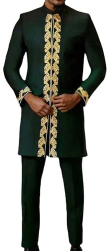 Survêtement en coton pour homme - Combinaison ethnique africaine à manches longues brodée - Costume décontracté - Costume traditionnel deux pièces