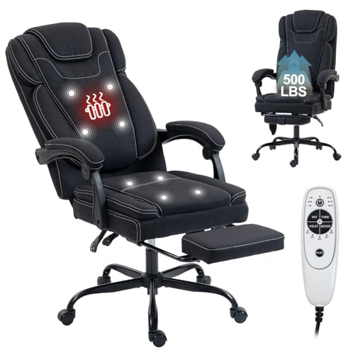 BRTHORY Fabric Massage Office Chair with Foot Rest,8 Points Vibration and Heat Ergonomic Executive Desk Chair for Heavy People, Big and Tall Office Chairs with Reclining Computer Chair High Back