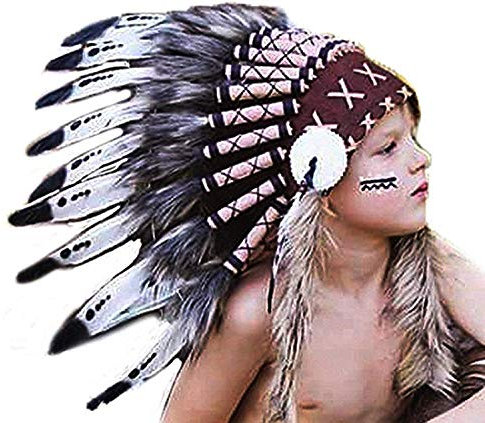 KARMABCN Indianer Kopfschmuck für 5 bis 8 Jahre Kinder/Kinder Feder Kopfschmuck (Black & White Swan)
