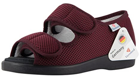 VAROMED Göteborg Pantoufles pour homme et femme Bordeaux I Chaussures orthopédiques I Pantoufles à velcro pour l'intérieur et l'extérieur I Sandales de santé pour pieds sensibles à la douleur I Taille