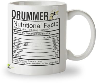 Kruzroyal Tasse mit Schlagzeug-Ernährungsfakten, tolle Geschenkidee für Erwachsene, 350 ml, Keramik, Rund, Zuhause