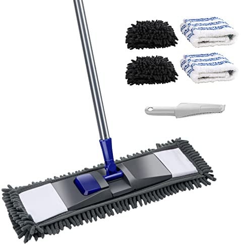 Masthome Wischmopp,Bodenwischer Set mit 4 Wischpads,Chenille Flachmopp mit 128cm Griff,Mikrofaser Wischmop, Wischer Boden für Hartholz, Laminat, Fliesenboden, Senden 1 Schaber