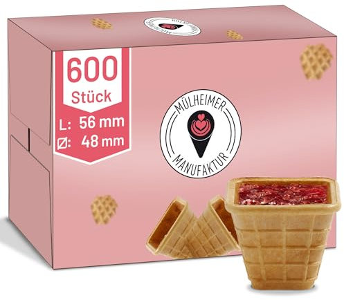 MyNaschbar Portionsbecher VEGAN Vierkant, 600 Stück, 40 ml, 56 mm lang, 48x48 mm – Knusprige Waffelbecher zum Befüllen – Ideal für Dips, Marmelade, Dekorationen & Fingerfood – Eisdielen-Qualität