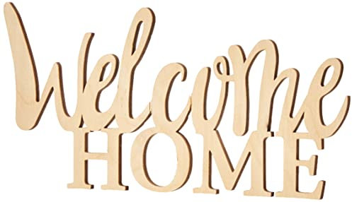 Rayher Hobby - Letra de Madera Con Texto Welcome Home, Certificado FSC, Natural, 24,5 x 11,6 x 0,4 cm, Decoración de Pared